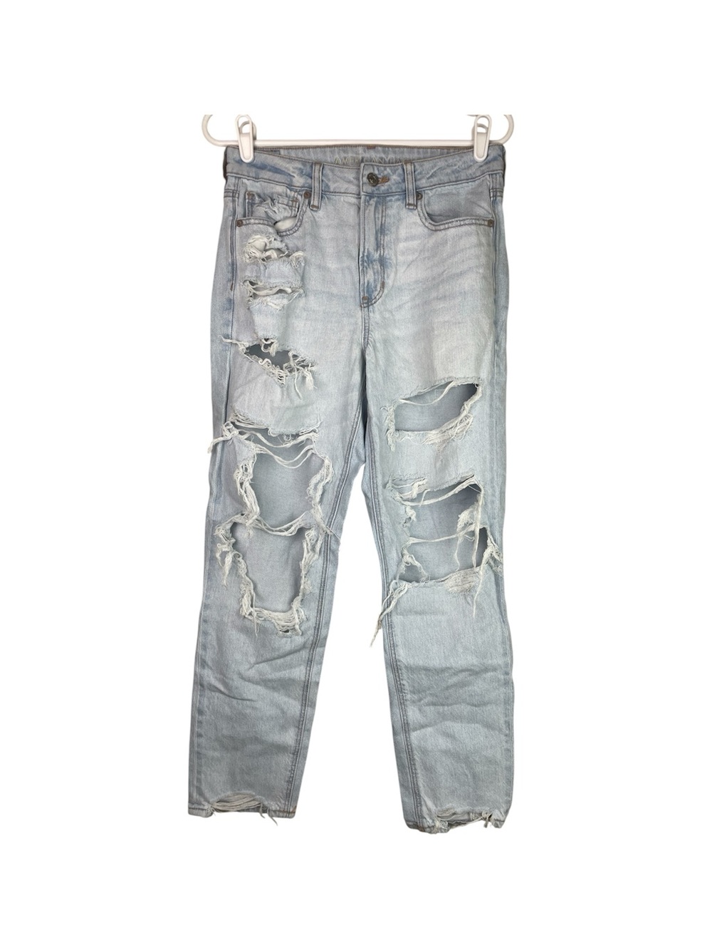 American Eagle Distressed High Rise Mom Jeans Strigid Women’s Size 6